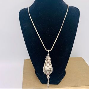 Chunky vintage tassel necklace silver chain 1980s